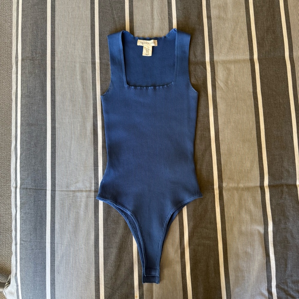 Happily Grey Blue Ribbed Bodysuit